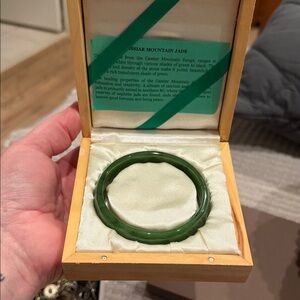 Green Carved Jade Bangle Bracelet